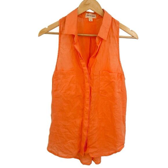 Cloth & Stone orange sleeveless linen button up shirt size Medium - Picture 1 of 6
